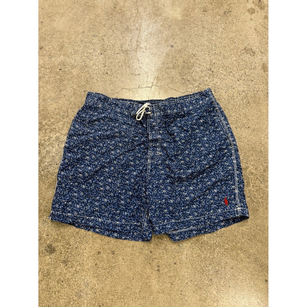 Polo Ralph Lauren Mens XXL Swim Trunks Navy Blue Floral Print Board Shorts Pony